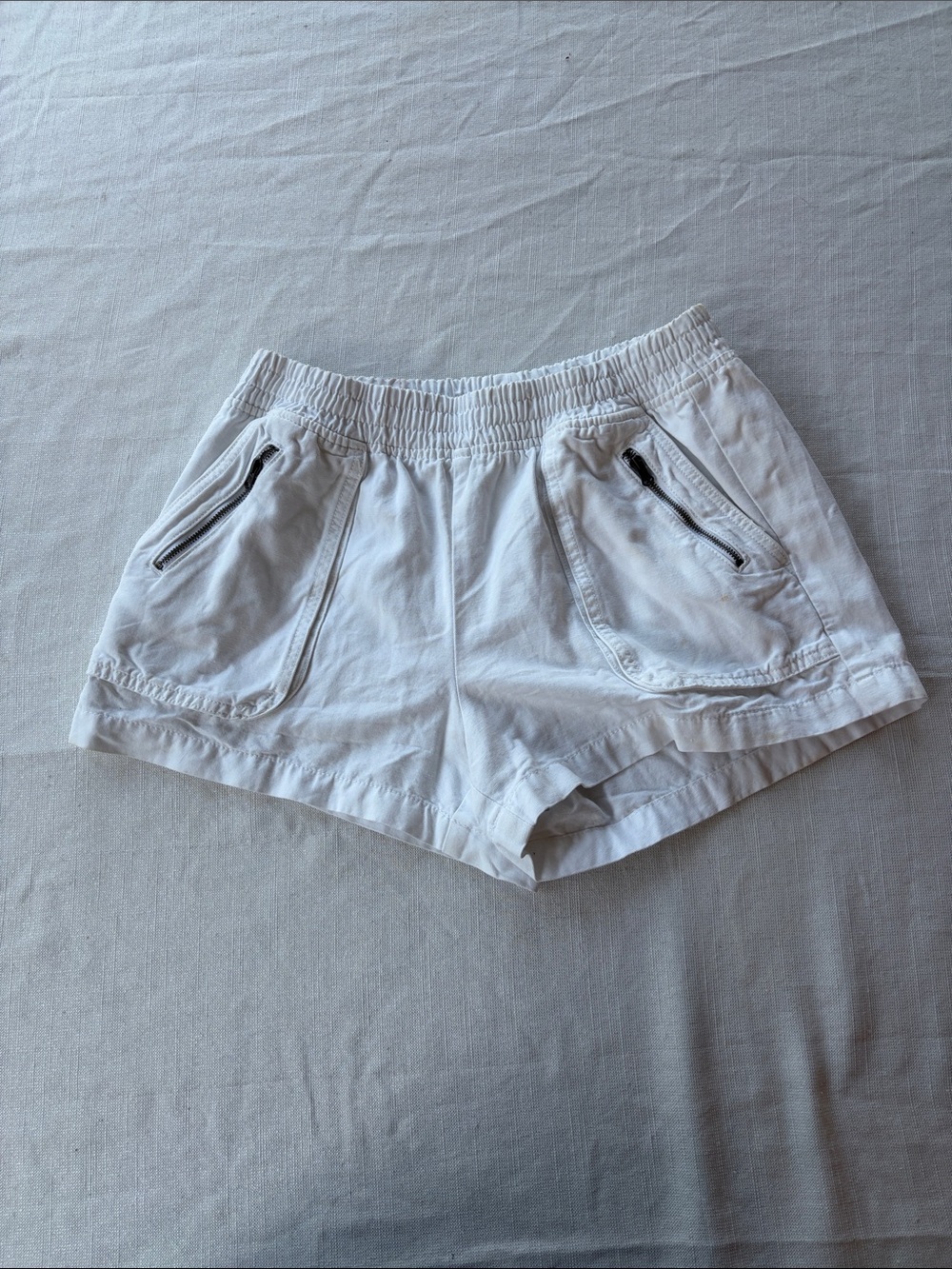 aerie White Elastic-Waist Athletic Shorts with Zip Pockets
